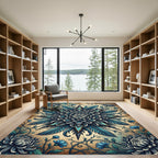 Intricate Teal Chrysanthemum Floral Medallion Rug