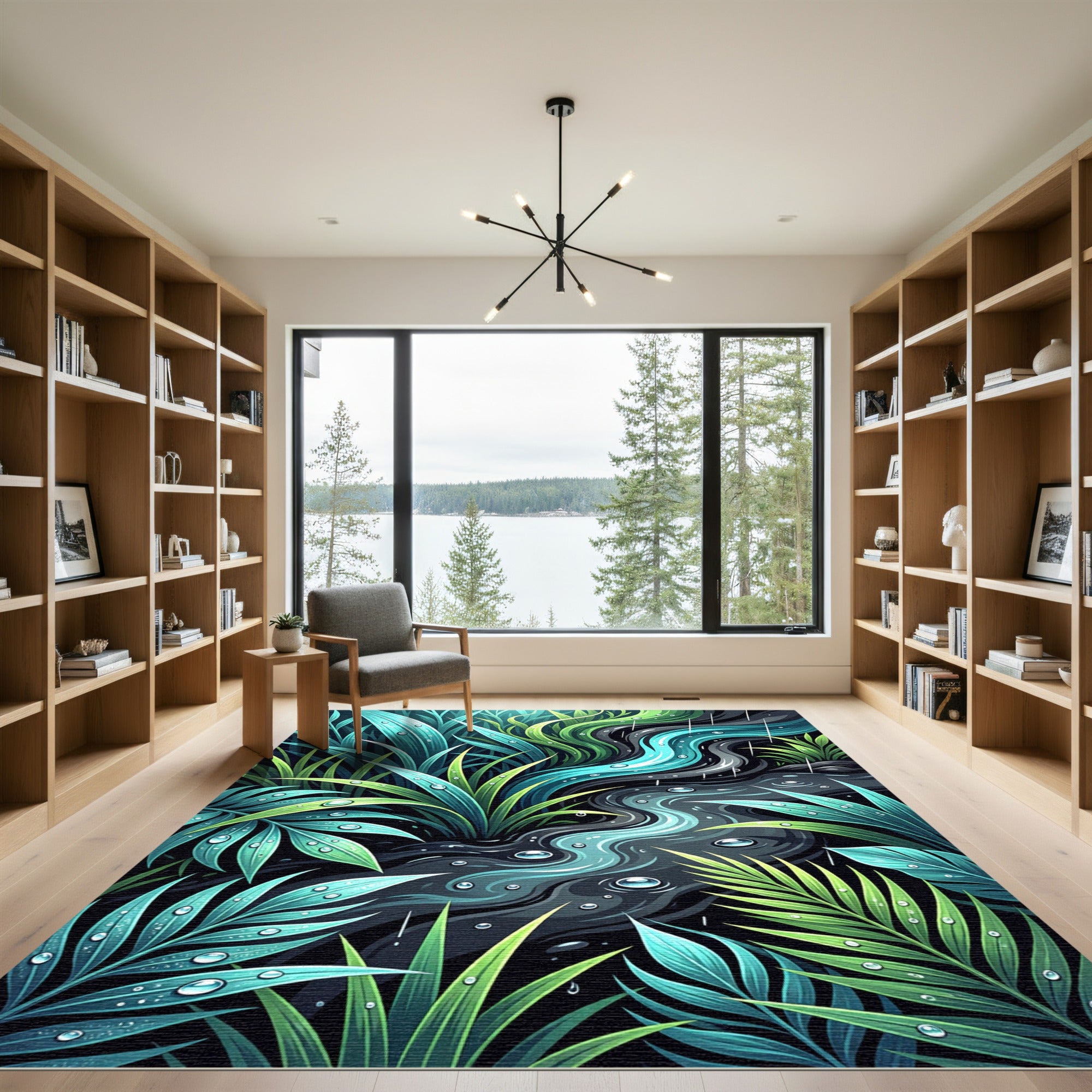 Lush Teal Tropical Rain Foliage Rug
