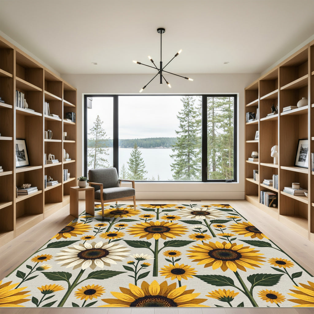 Golden Yellow Sunflower Botanical Repeat Rug