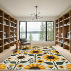 Golden Yellow Sunflower Botanical Repeat Rug