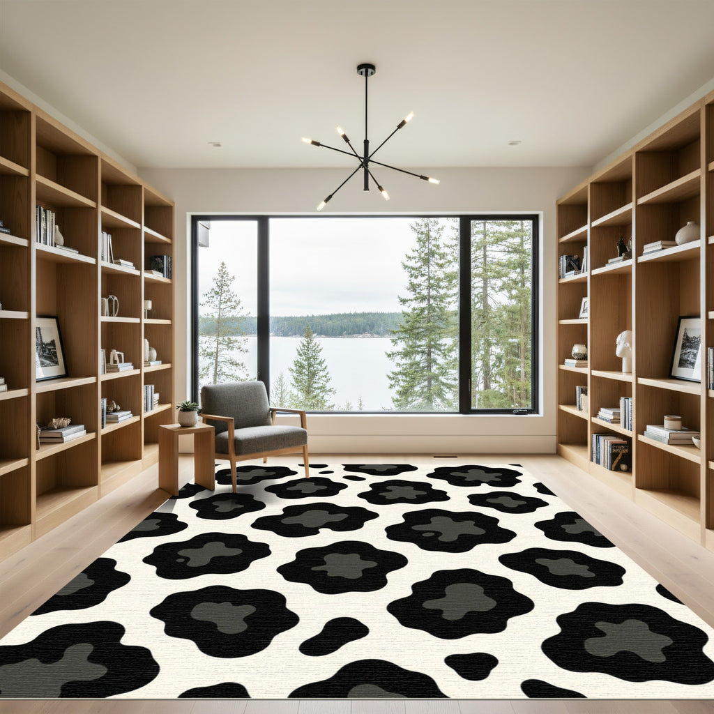 Bold Black and Cream Spotted Animal Rug