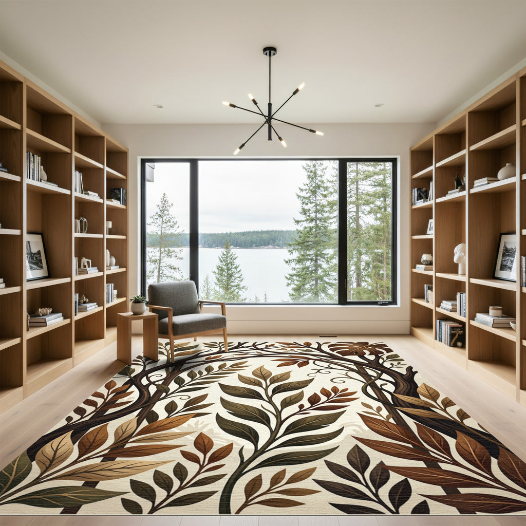 Earthy Brown Botanical Arch Foliage Rug