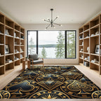 Luxury Black Gold Playing Card Medallion Rug