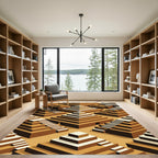 Golden Ochre Isometric Ziggurat Geometric Rug