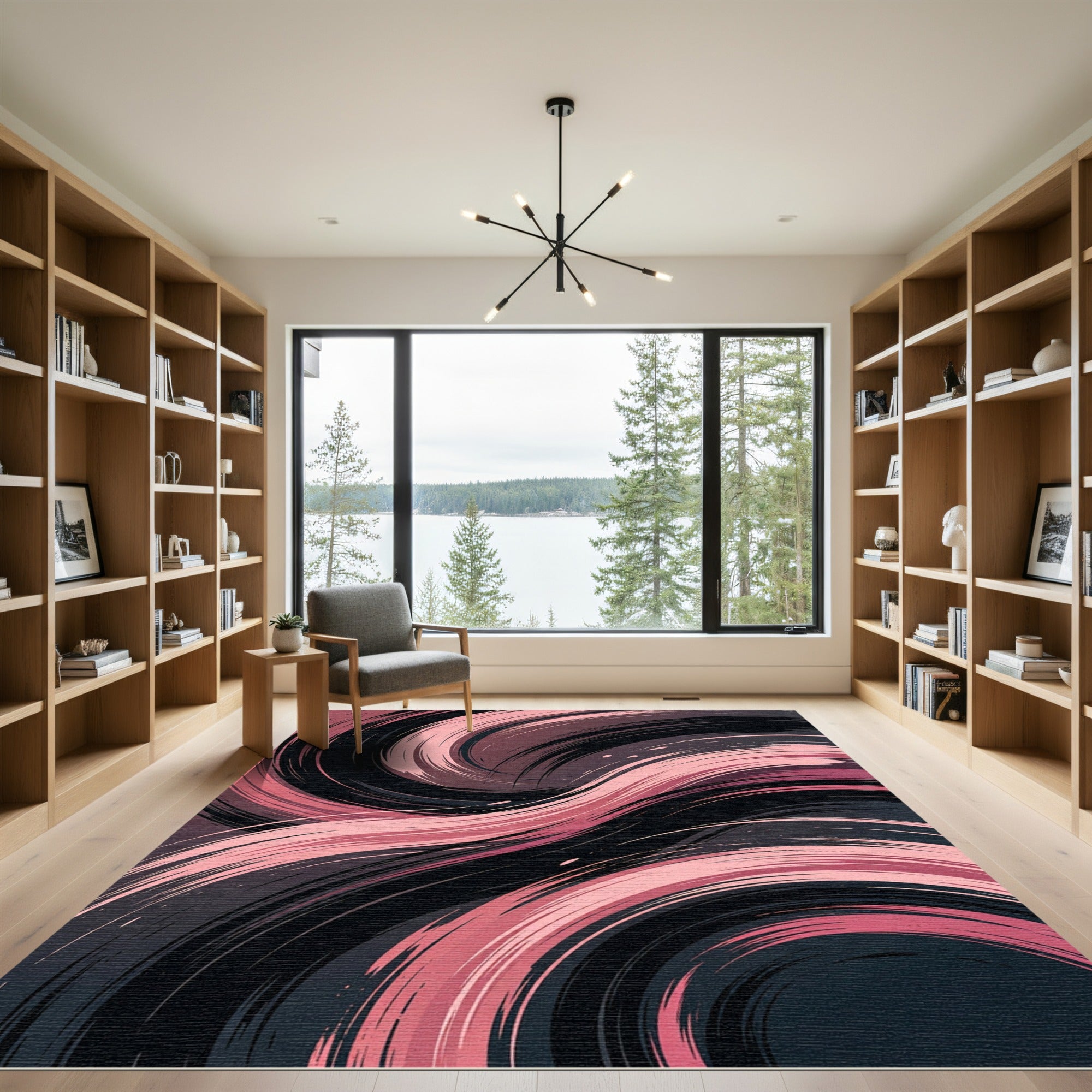 Modern Blush Pink Swirling Abstract Rug