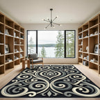 Elegant Monochrome Scrolling Filigree Swirls Rug