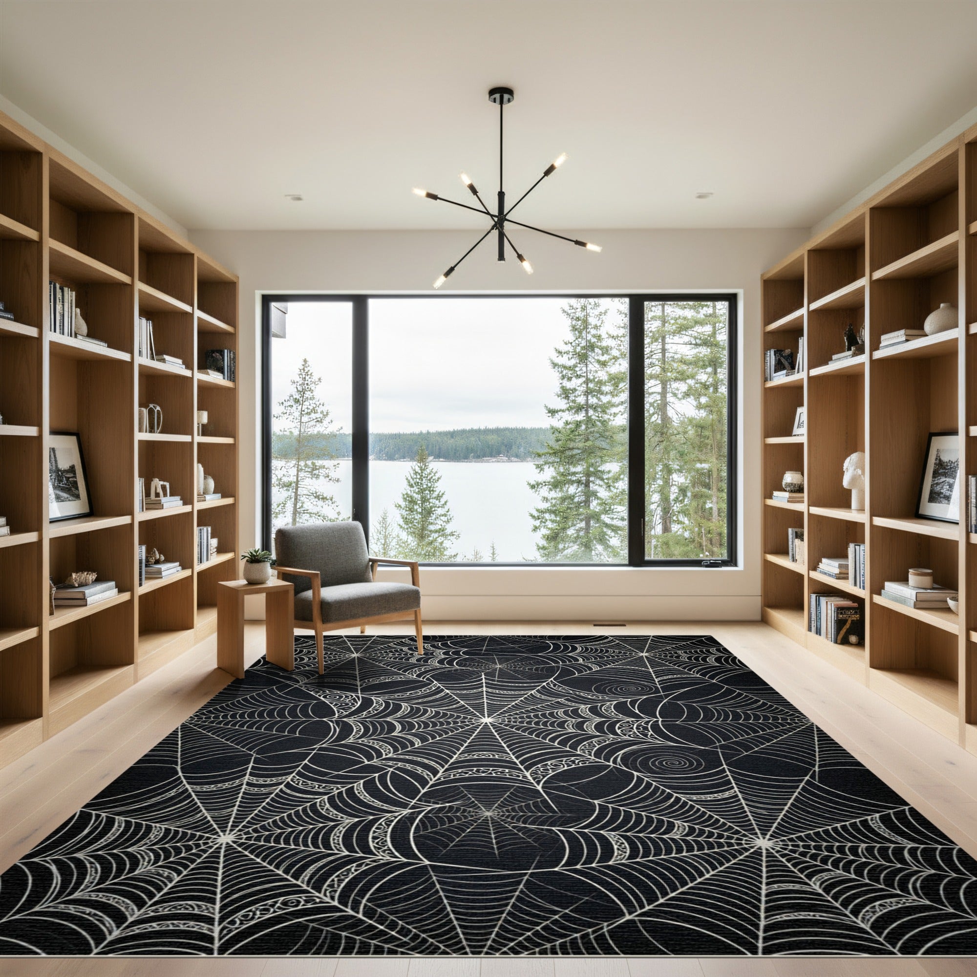 Black White Spiderweb Intricate Web Rug