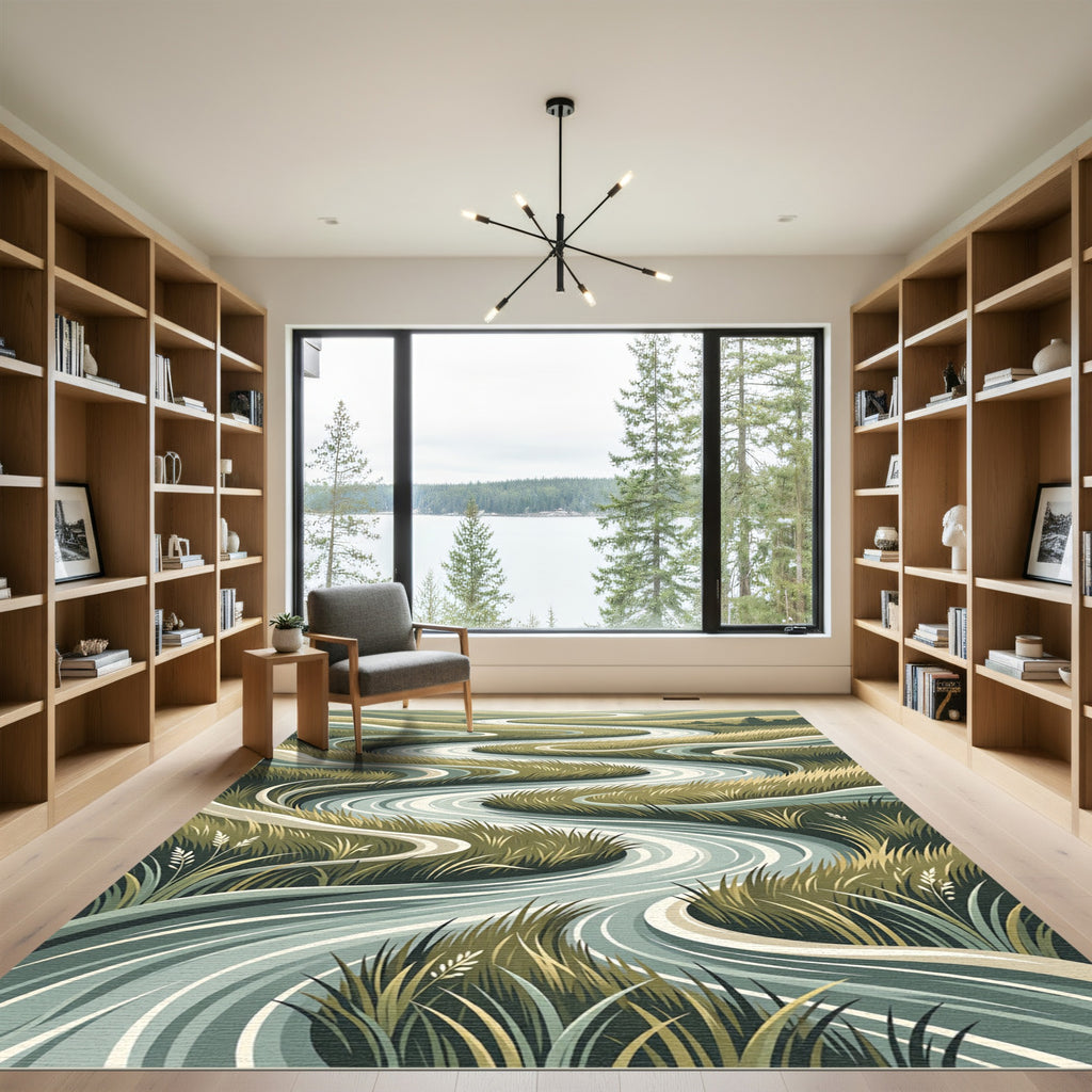 Winding River Meadow Landscape Rug