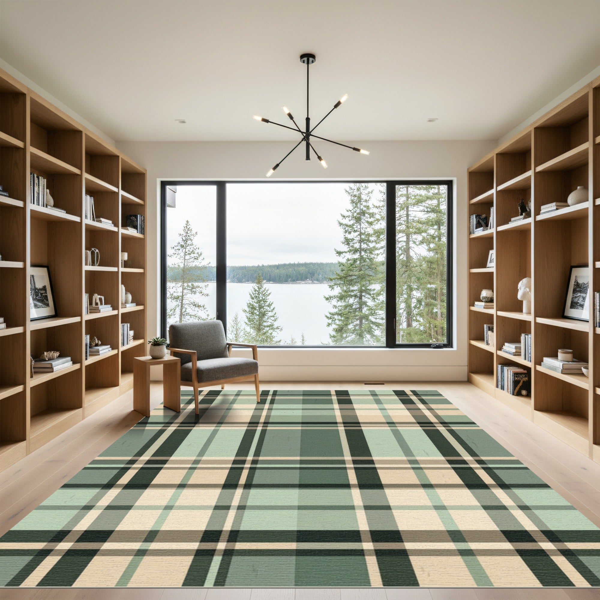 Vintage Sage Plaid Checked Grid Rug