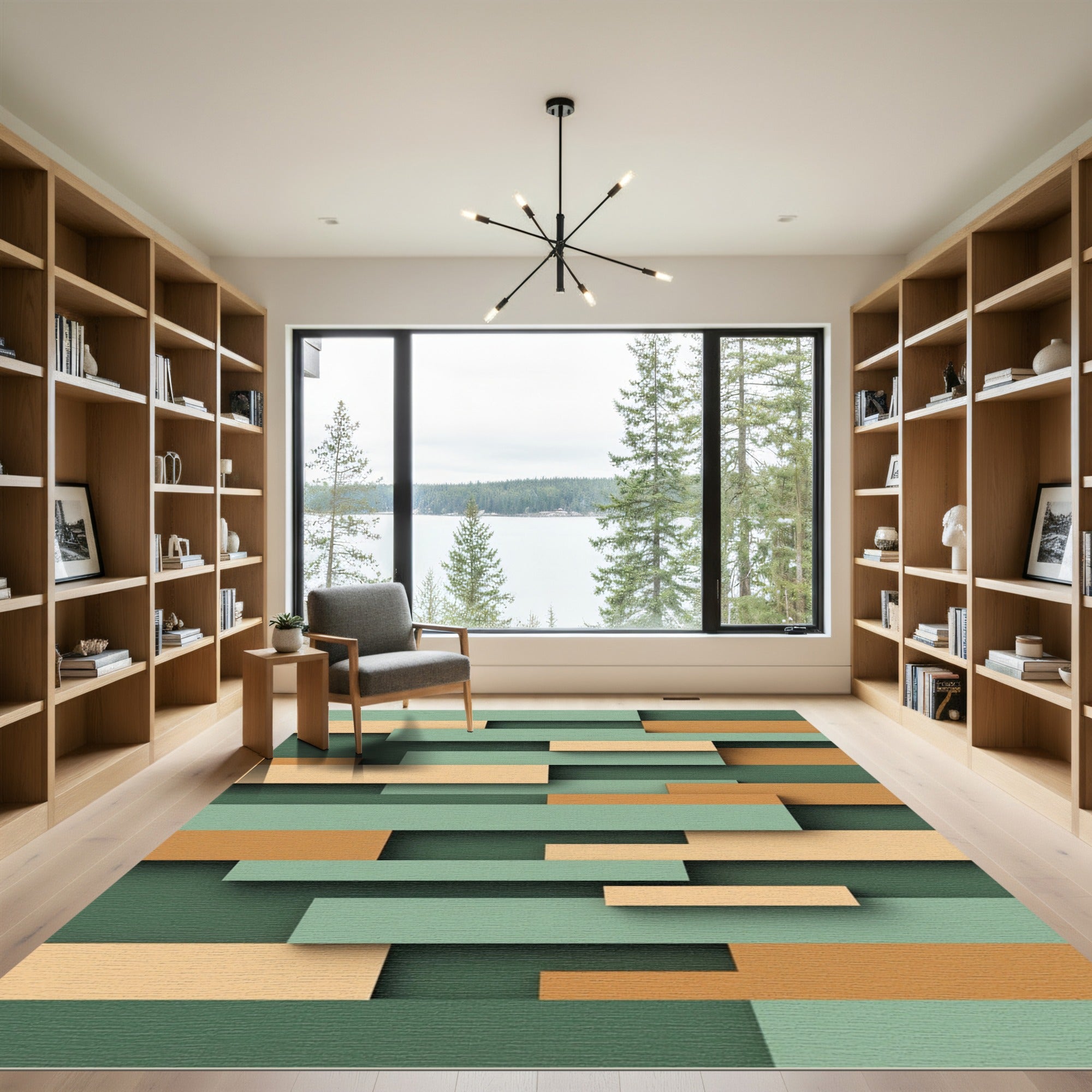 Modern Sage And Ochre Layered Blocks Rug