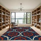 Nautical Navy Ship Wheel Rope Tile Rug