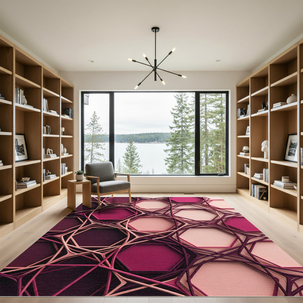 Sophisticated Berry Geometric Hexagon Layers Rug