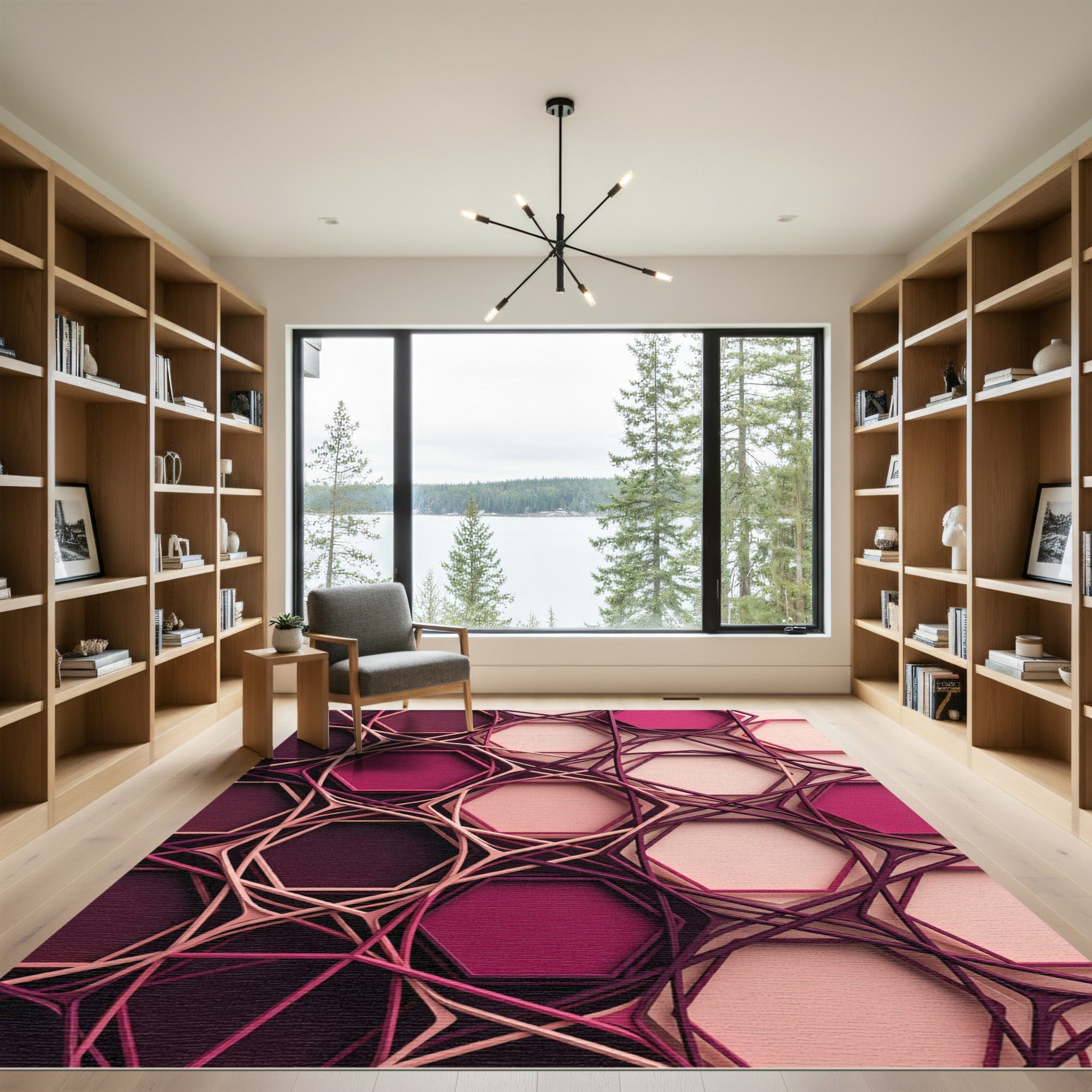 Sophisticated Berry Geometric Hexagon Layers Rug