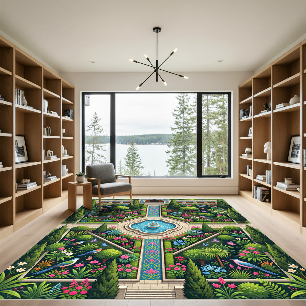 Lush Tropical Whimsical Garden Butterfly Rug
