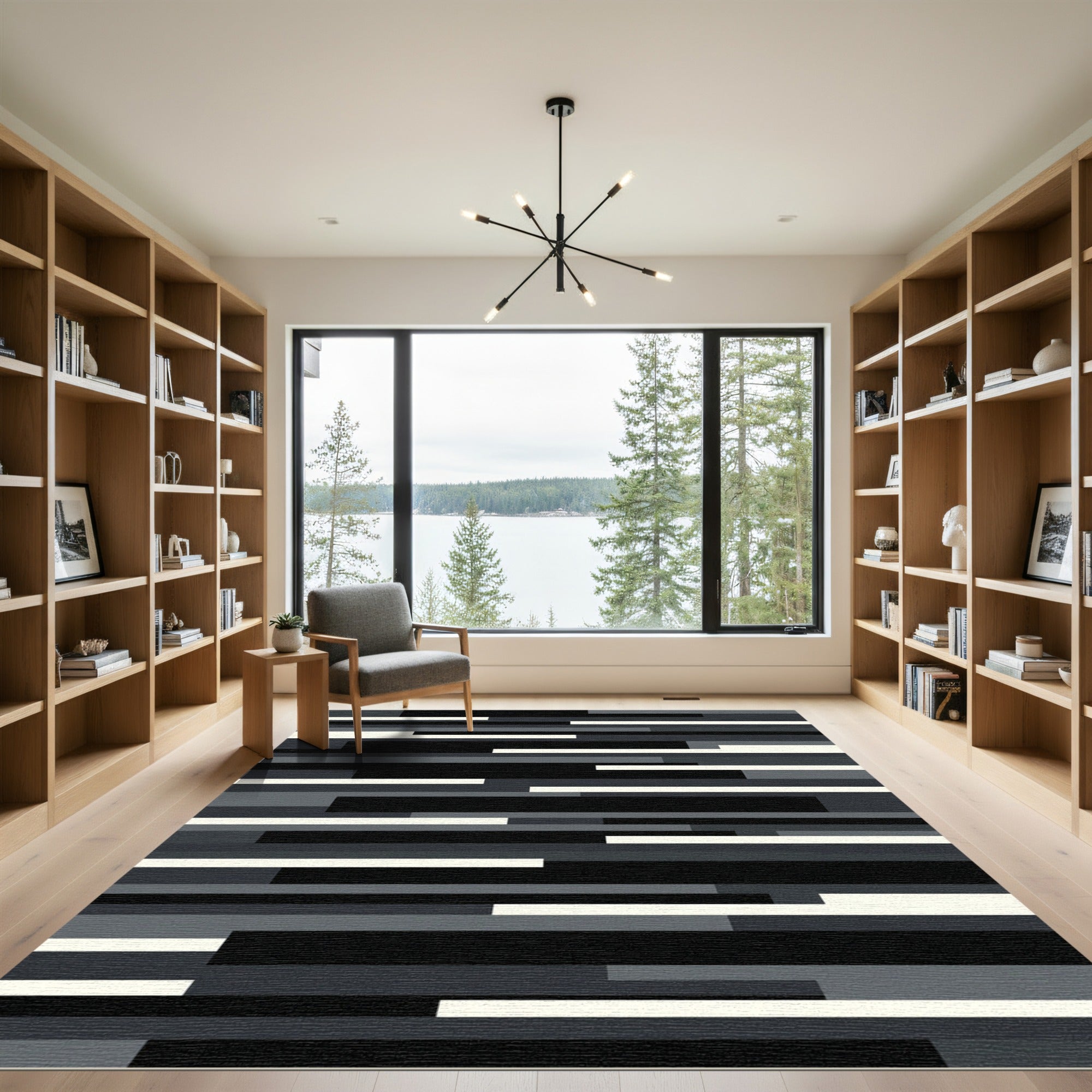 Minimalist Monochrome Abstract Linear Composition Rug