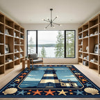 Nautical Lighthouse and Seashell Illustration Rug