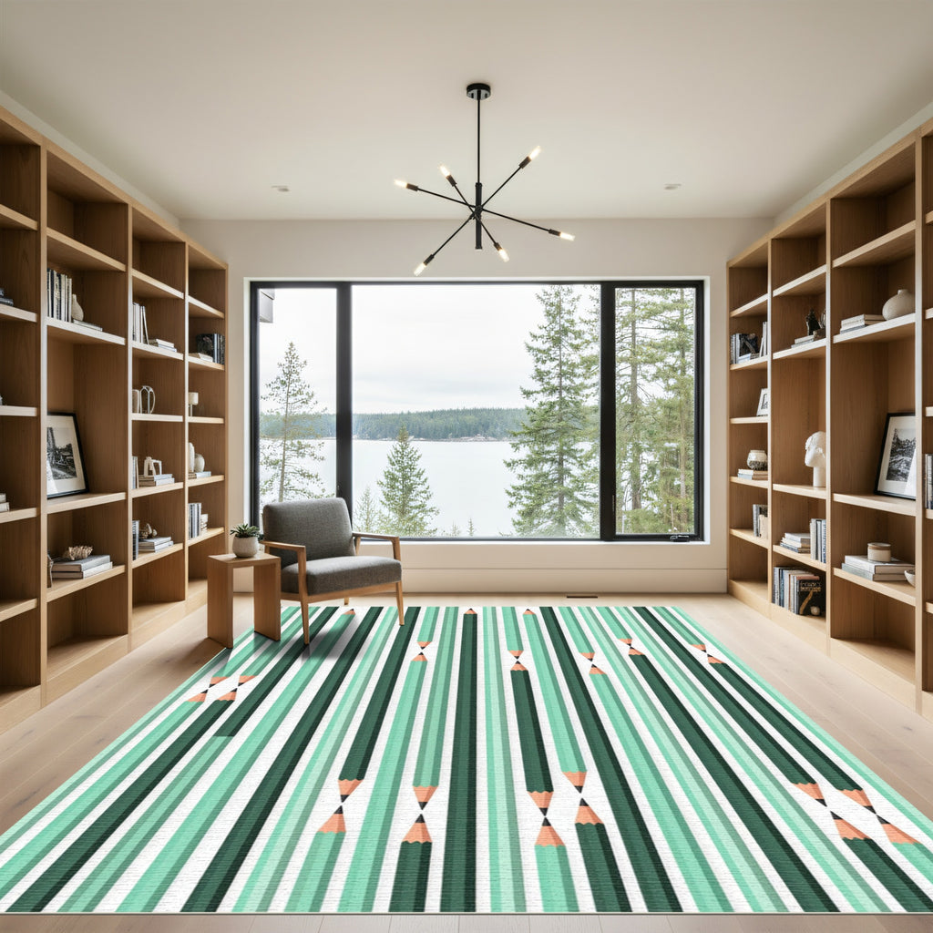 Emerald Green Pencil Stripes Abstract Rug