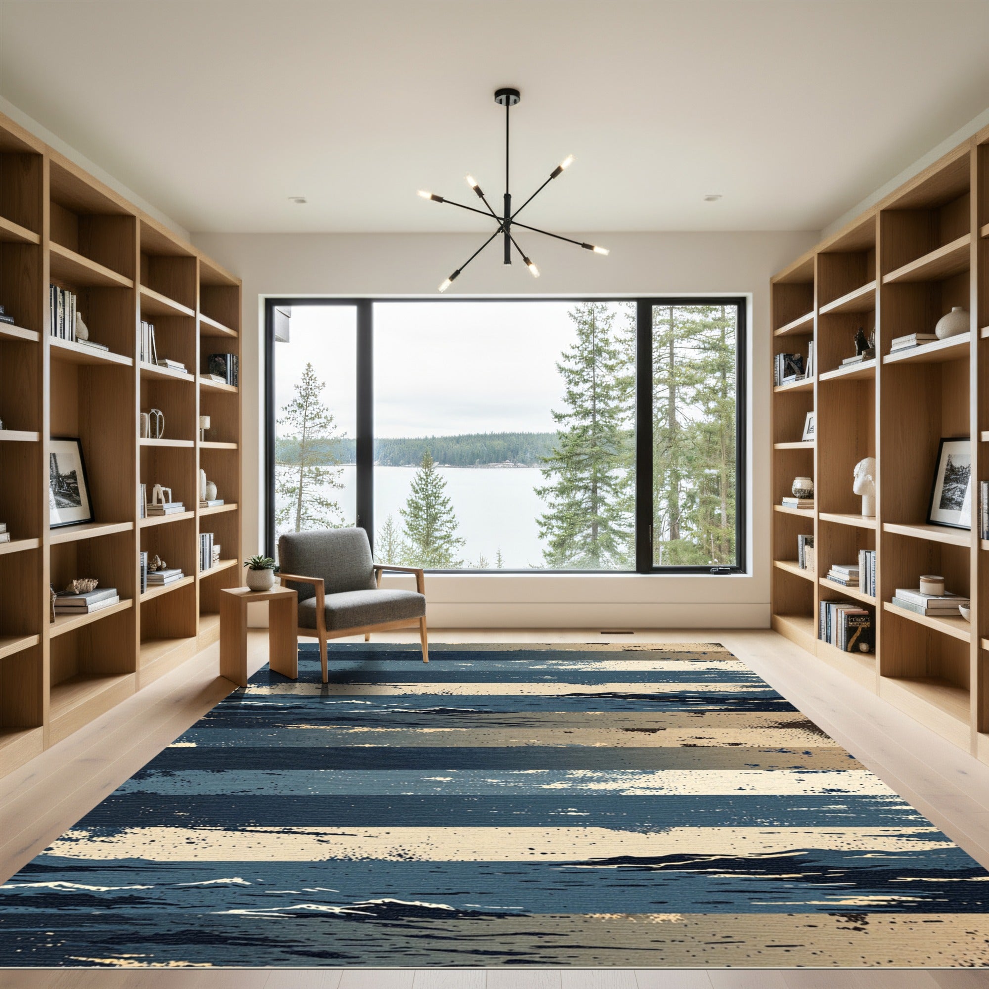 Abstract Horizon Striped Blue Ocean Rug