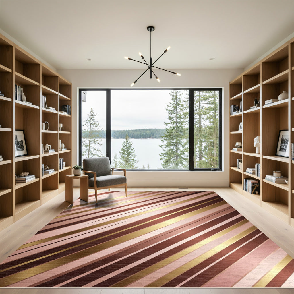 Rose Gold Striped Diagonal Radiance Rug