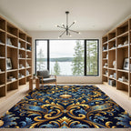 Royal Blue Gold Shell Baroque Scroll Rug