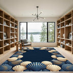 Coastal Navy and Cream Shell Border Rug
