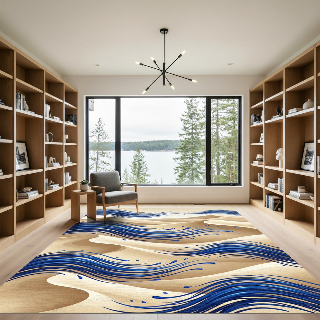 Fluid Blue Wave Desert Landscape Rug