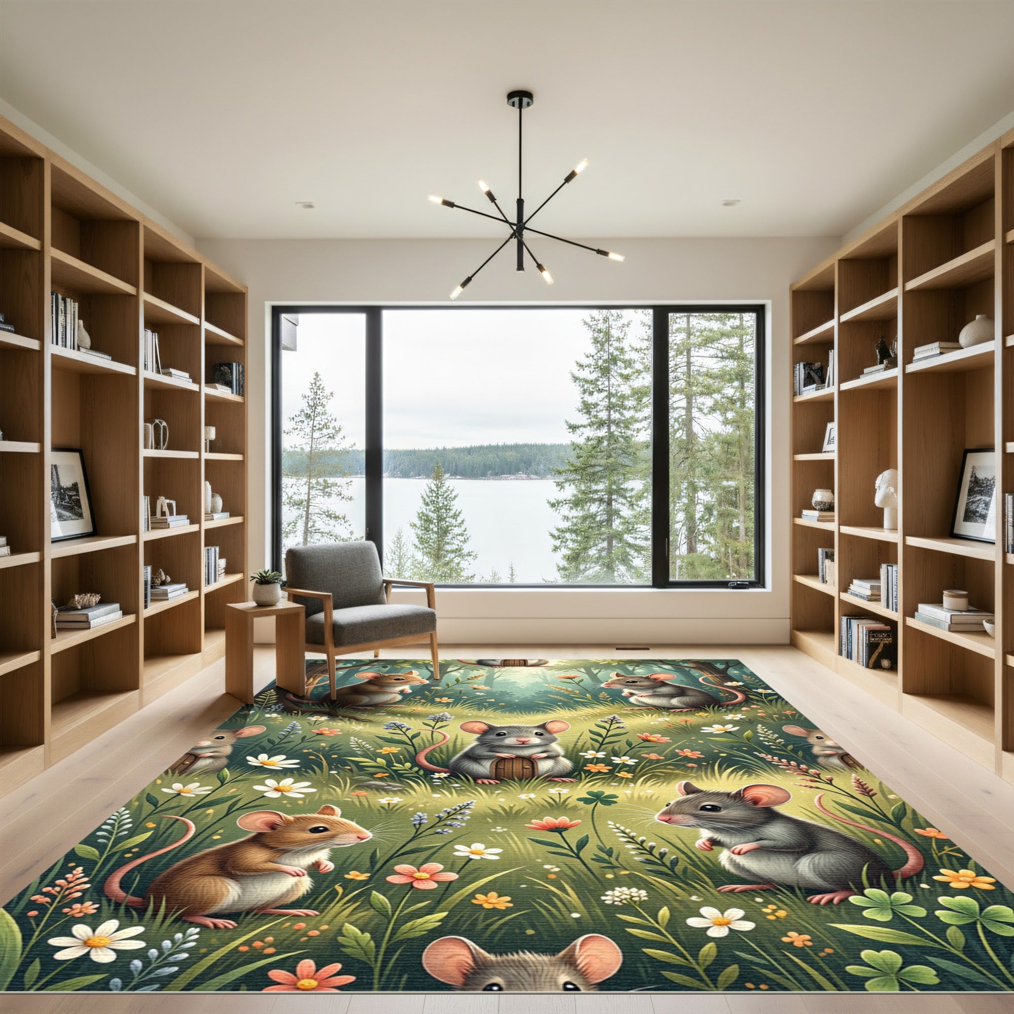 Whimsical Woodland Mouse Meadow Art Rug