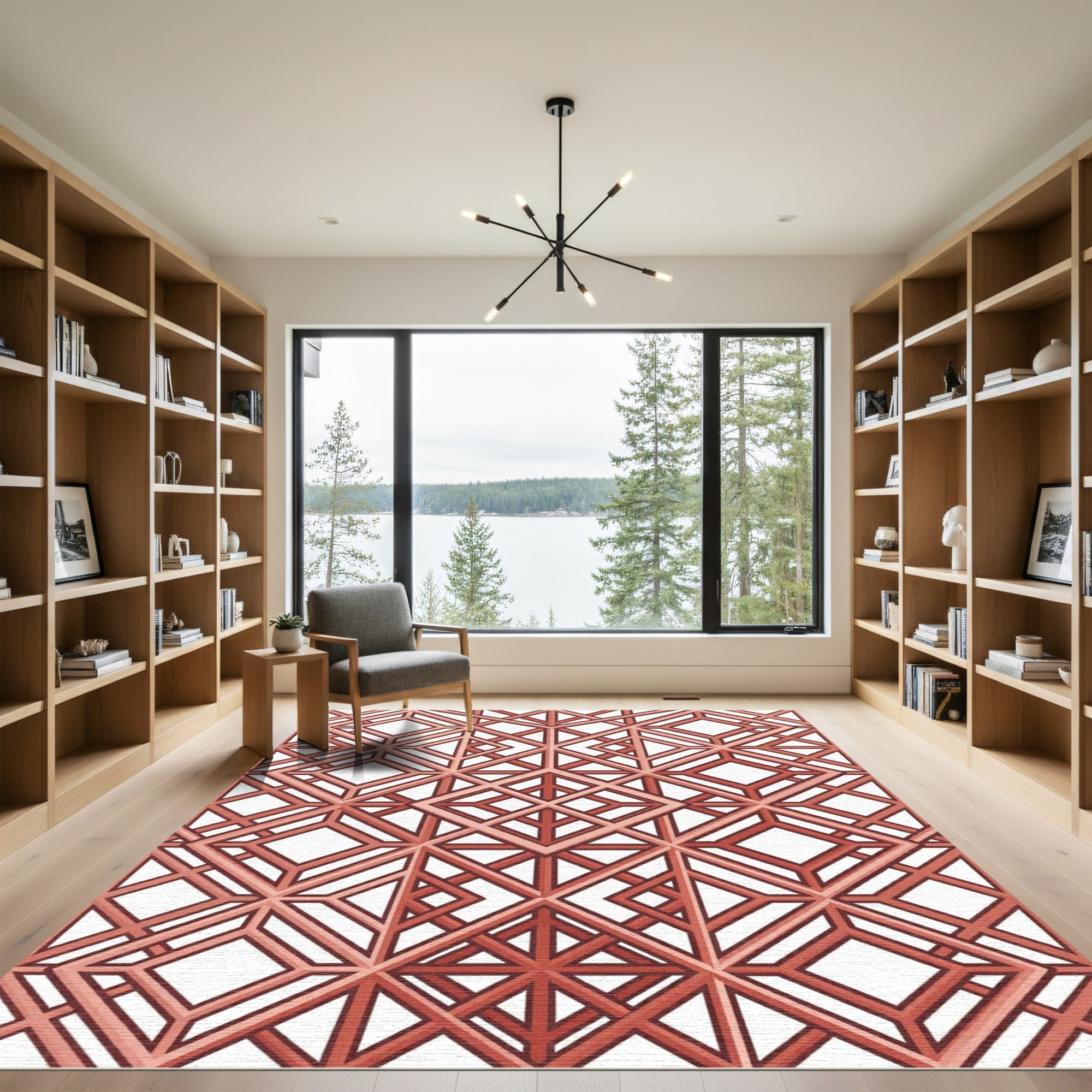 Copper Toned Geometric Lattice grid Rug