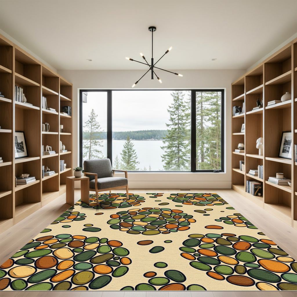 Nature Inspired Pebble Cluster Arrangement Rug