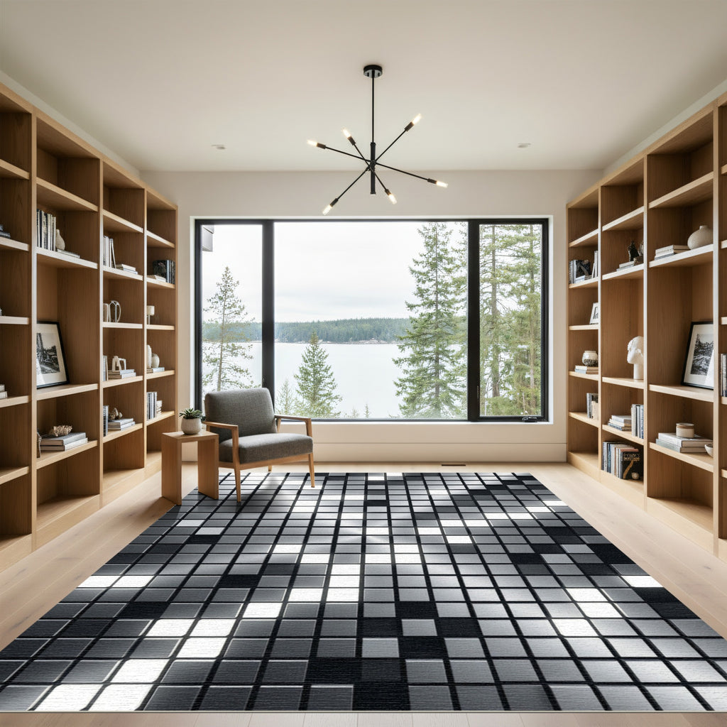 Modern Brushed Metal Cubic Field Rug