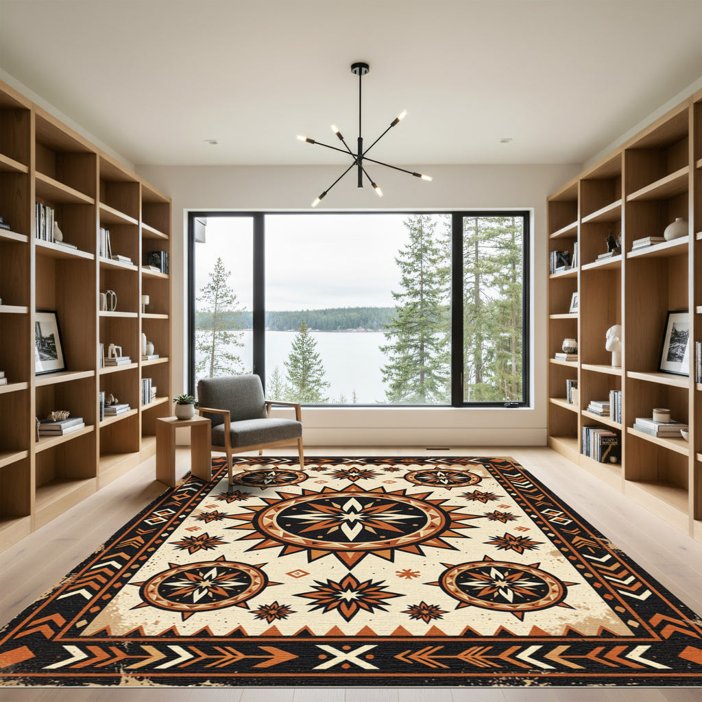 Tribal Sun Star Compass Medallion Rug