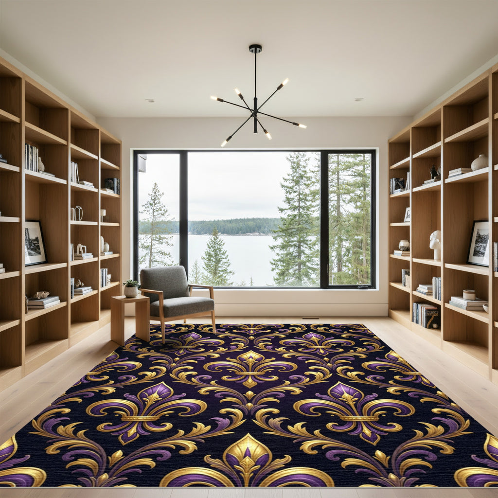 Royal Purple And Gold Fleur-de-lis Rug