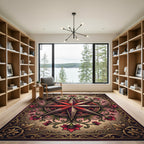 Vintage Crimson Floral Compass Medallion Rug