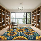 Radiant Golden Sunflower Botanical Illustration Rug