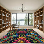 Vibrant Peacock Floral Botanical Art Rug