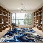 Deep Blue Ink Swirl Abstract Rug