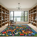 Whimsical Woodland Fawn and Wildflower Meadow Rug