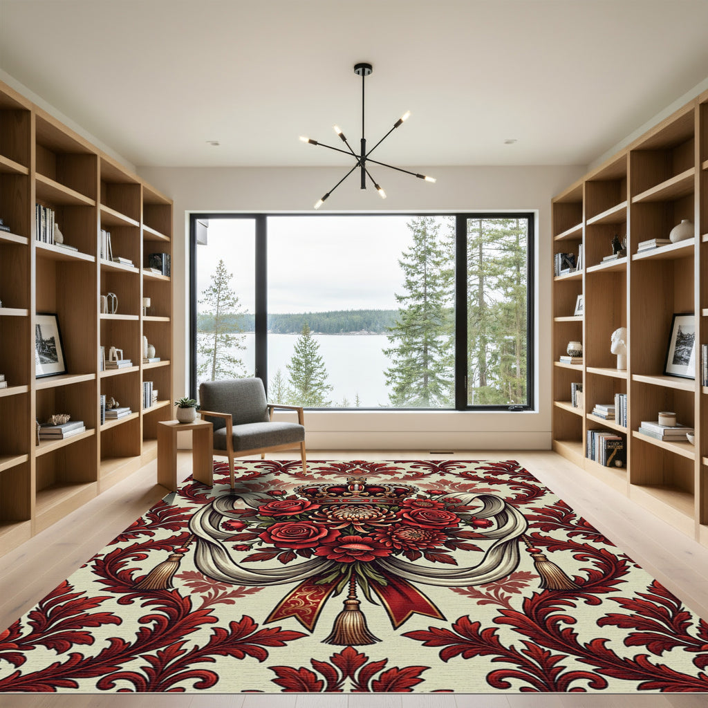 Royal Crimson Rose Crown Medallion Rug