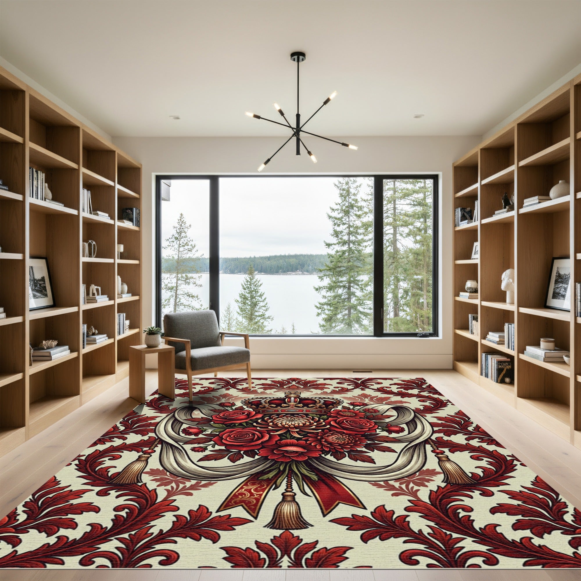 Royal Crimson Rose Crown Medallion Rug