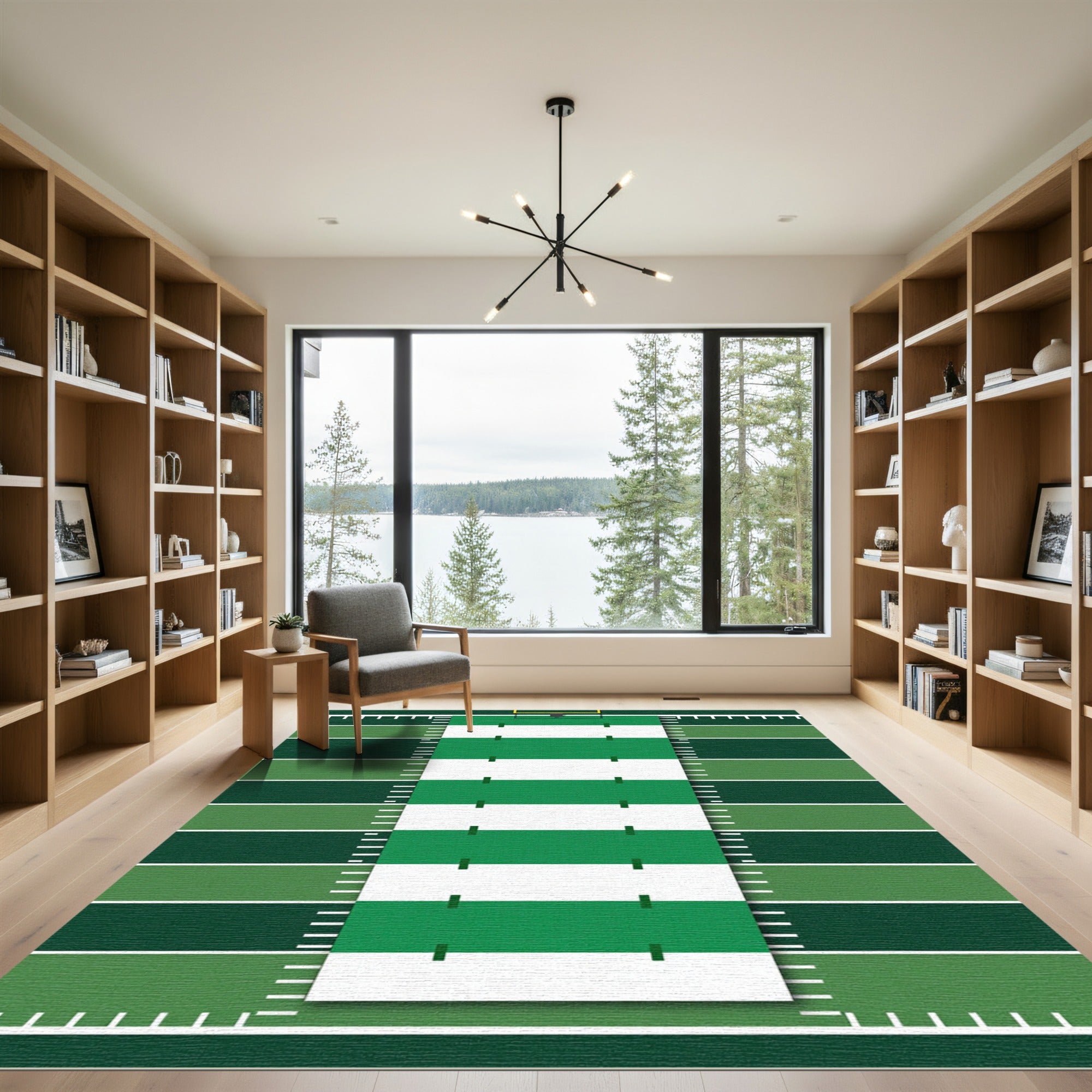 Modern Emerald Green Grid Field Rug