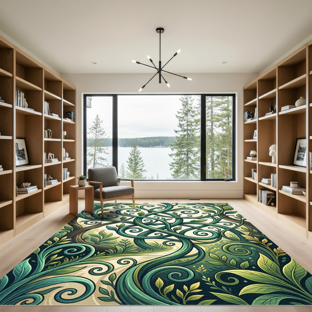 Enchanted Emerald Swirling Vine Forest Rug