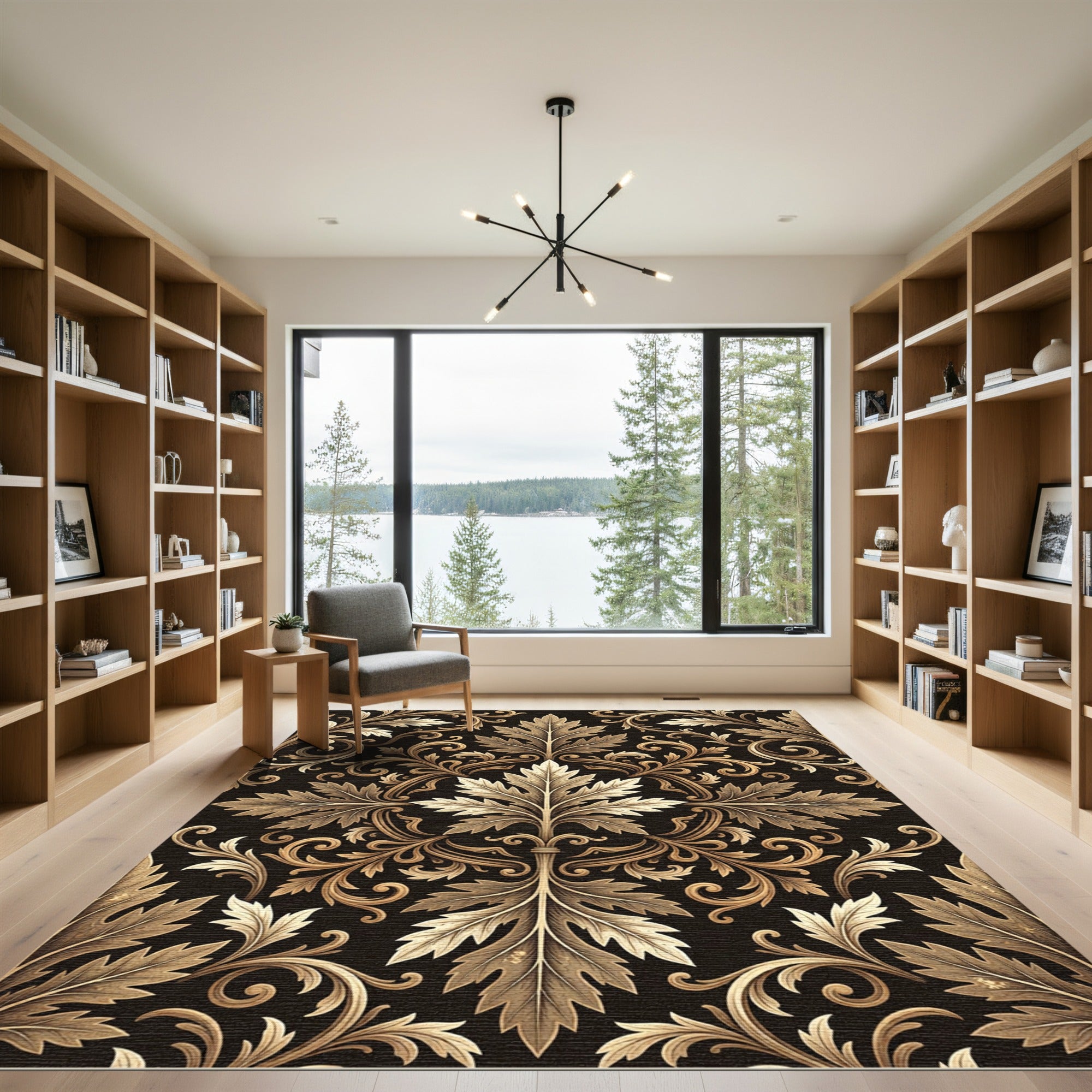 Golden Brown Acanthus Scroll Wallpaper Rug