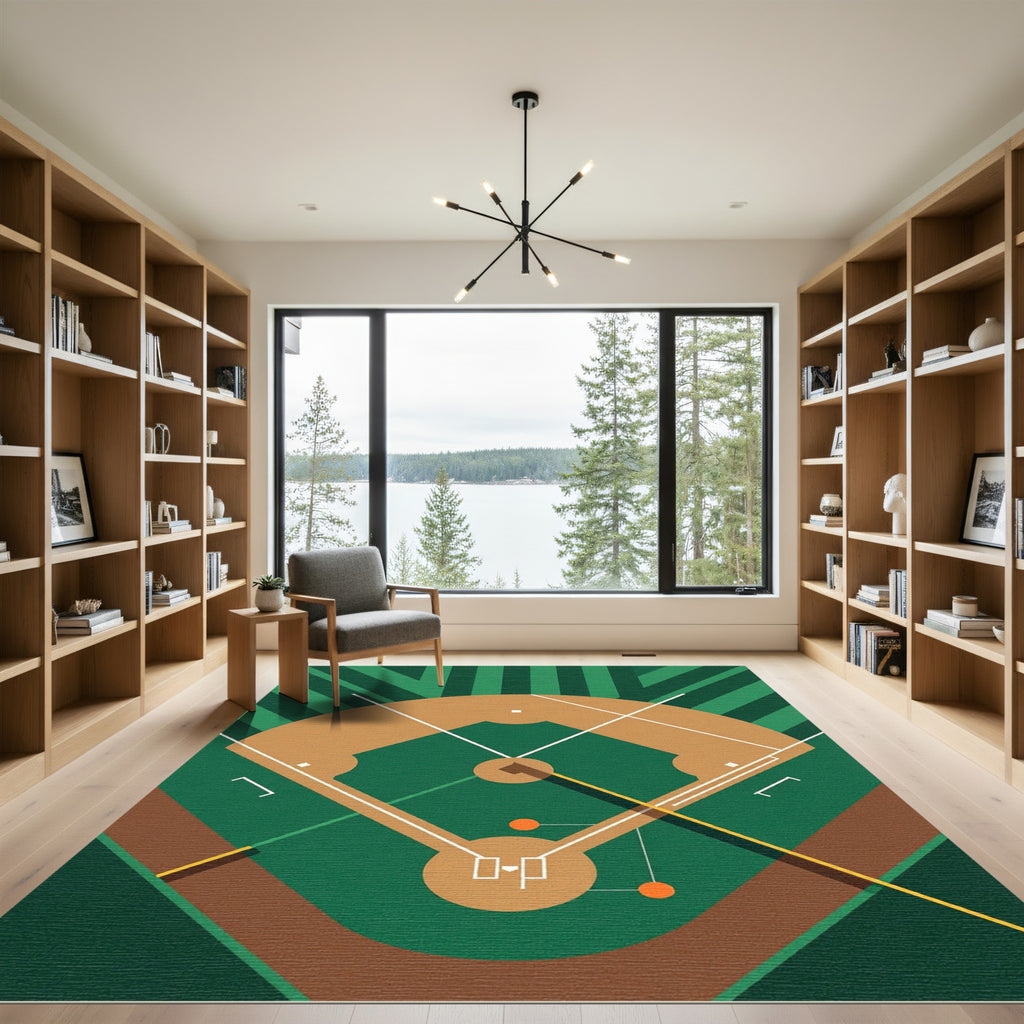 Minimalist Geometric Baseball Diamond Field Rug