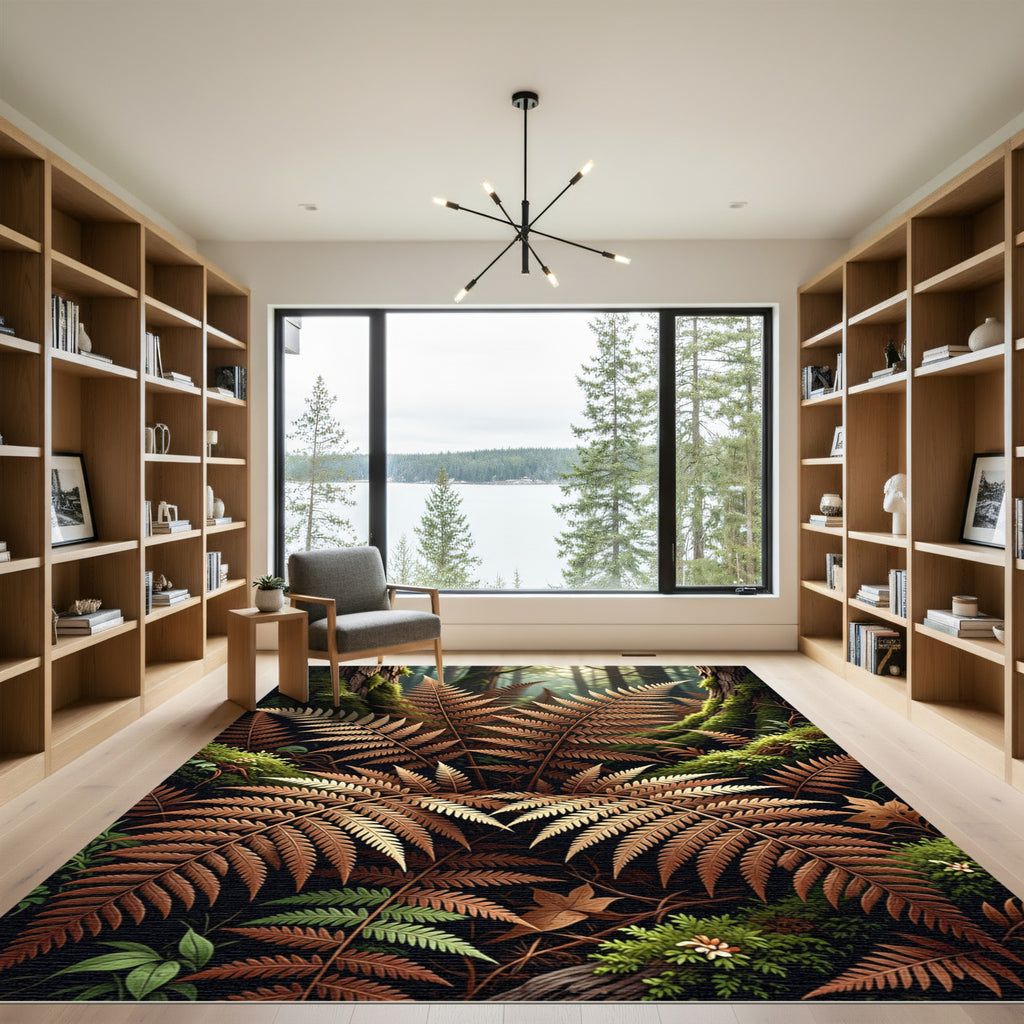 Woodland Bronze Fern Abstract Foliage Rug