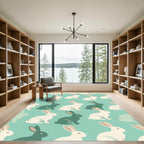 Whimsical Mint and White Rabbit Silhouette Rug