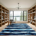 Abstract Indigo Watercolor Horizontal Stripe Rug