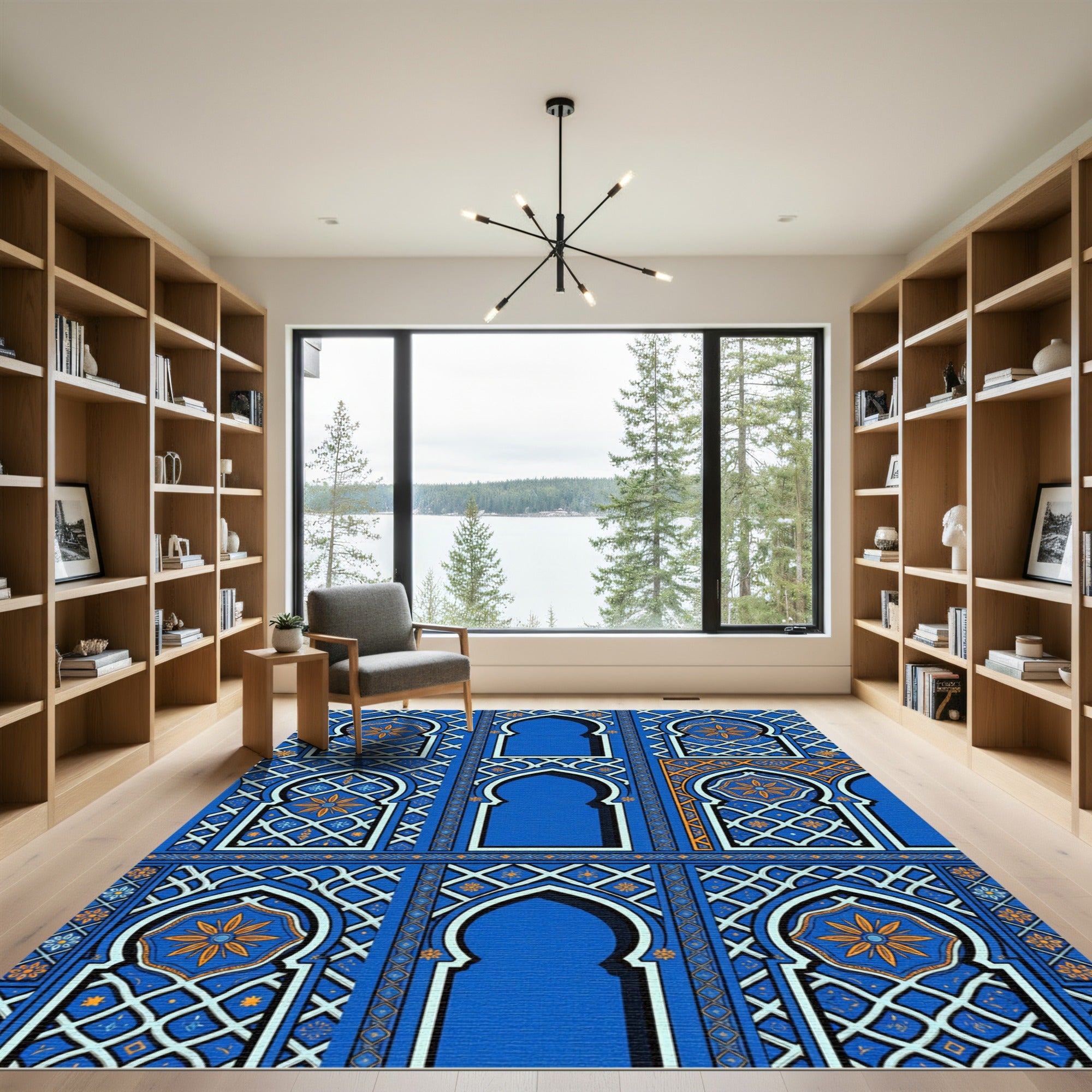 Intricate Royal Blue Arched Tile Rug