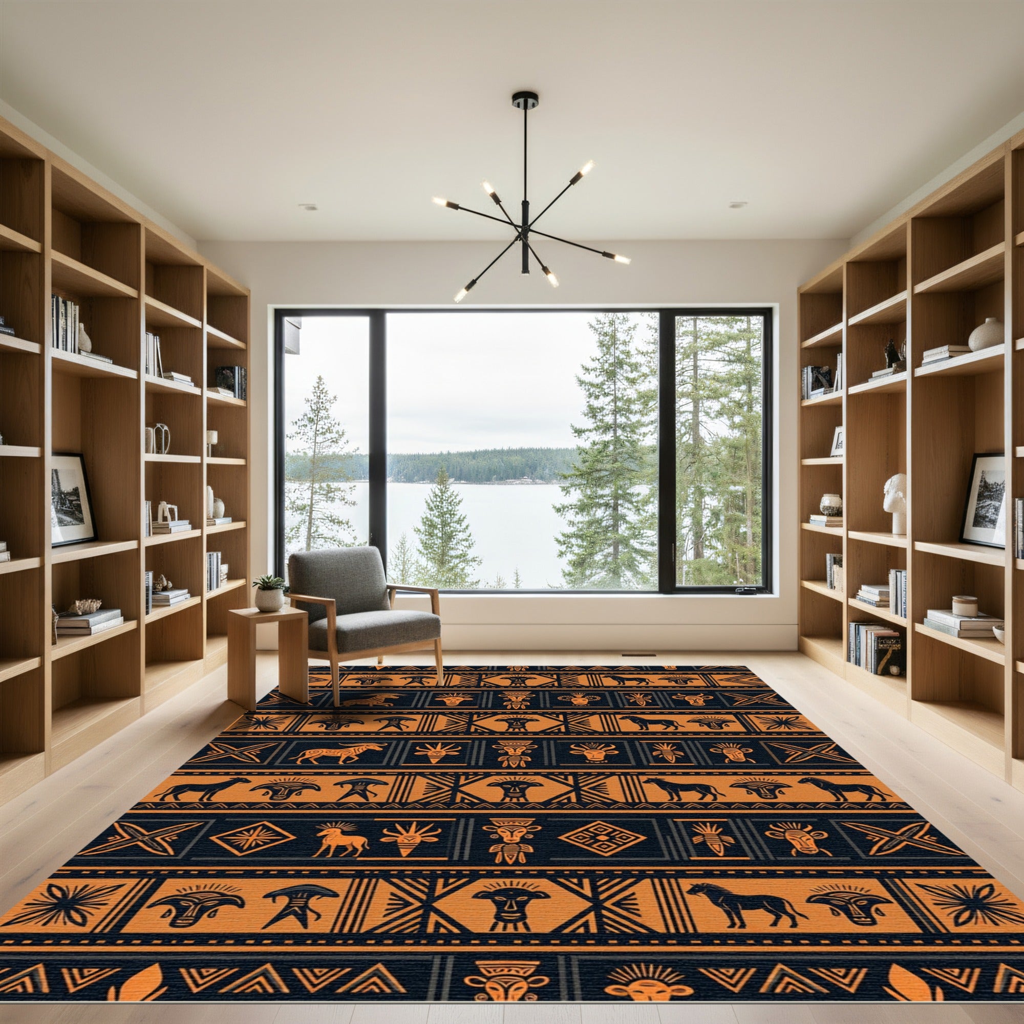 Tribal Ochre Animal Geometric Banded Rug