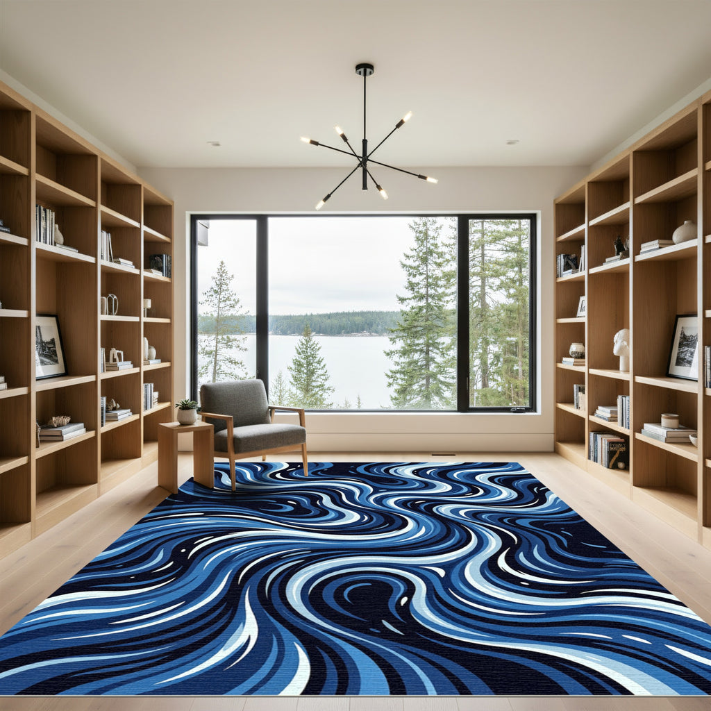 Blue Water Swirl Abstract Rug