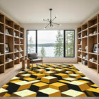 Geometric Golden Yellow Isometric Cube Abstract Rug